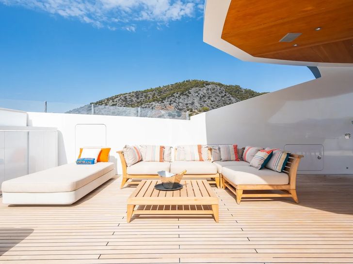 BLUE MOON Admiral 44m - sundeck lounge up close BLUE MOON Admiral 44m - sundeck lounge up close