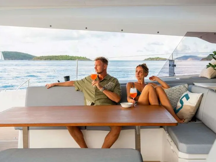 BLUE ONE Fountaine Pajot Aura 51 - aft deck lounge BLUE ONE Fountaine Pajot Aura 51 - aft deck lounge