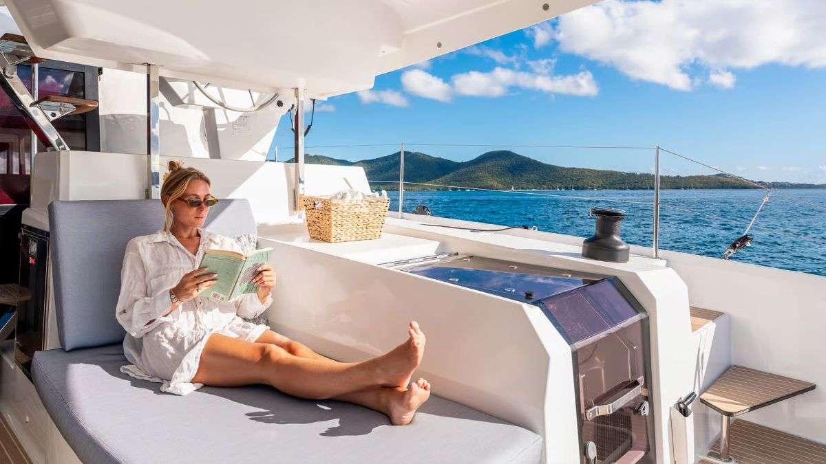 BLUE ONE Fountaine Pajot Aura 51 - aft deck sun awning