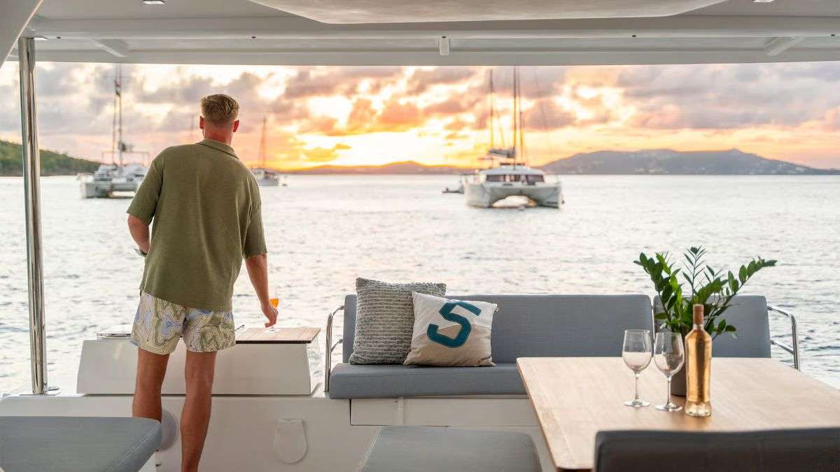 BLUE ONE Fountaine Pajot Aura 51 - sunset watching on the aft deck