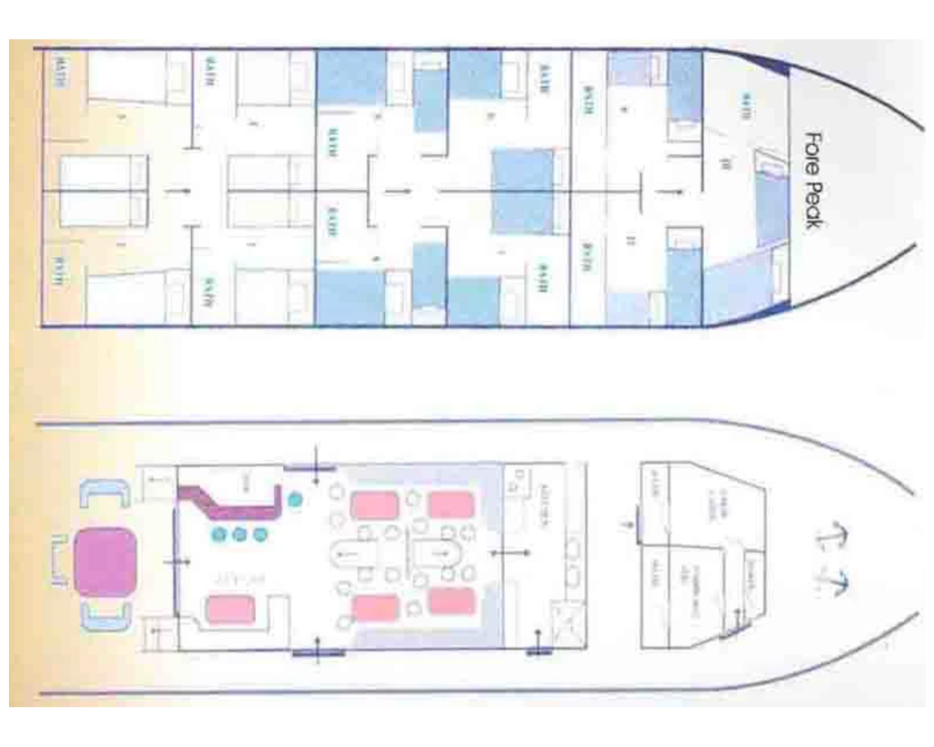 Layout for AEGEOTISSA II Gulet - main deck and cabin layout
