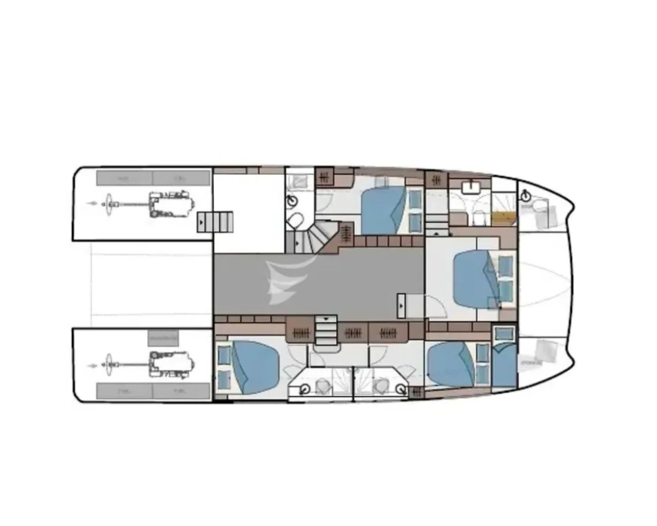 Layout for BOLUBO II Aquila 54 Power Catamaran - cabin layout
