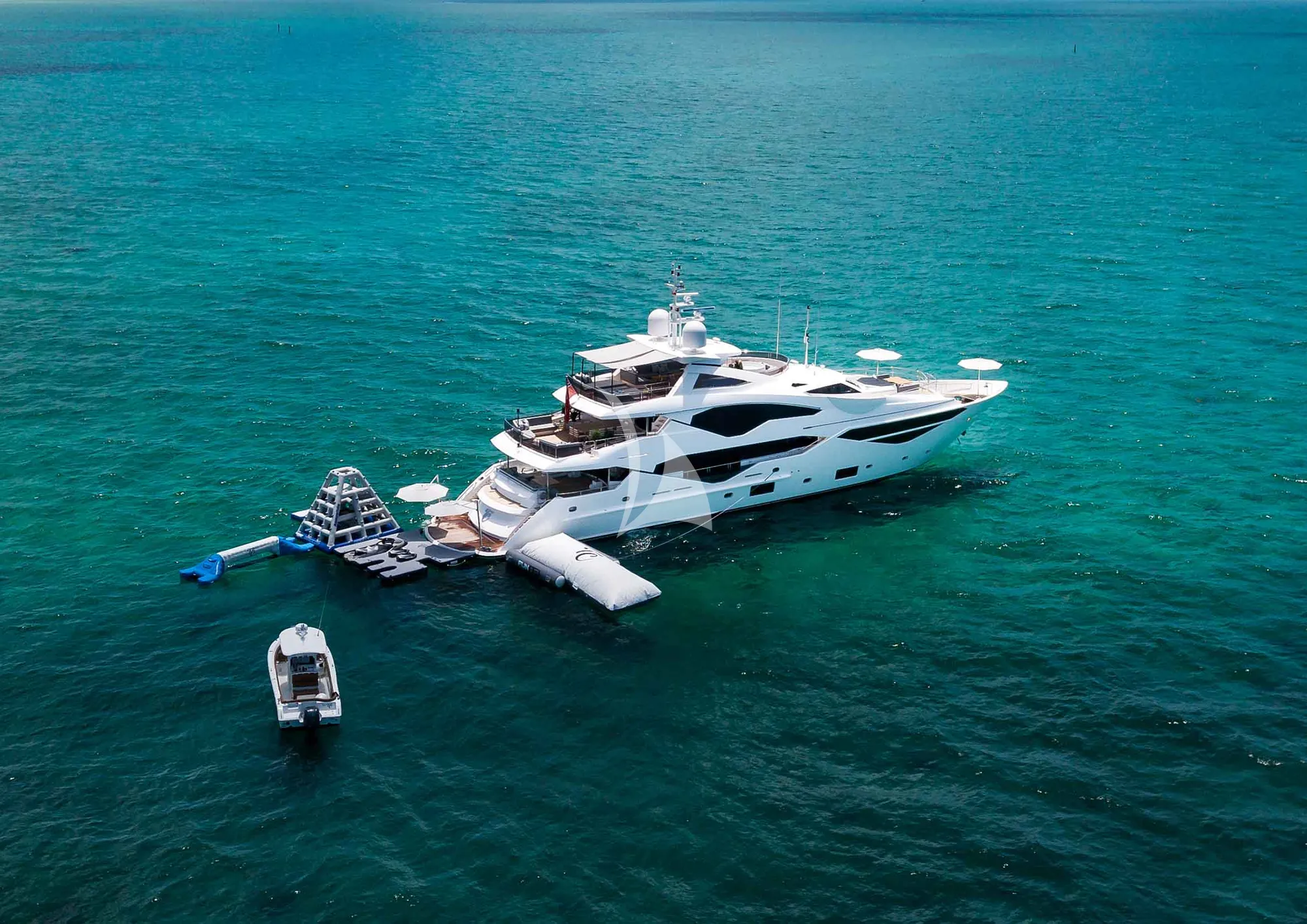 CAPTAIN MORGAN III Sunseeker 131 - aerial aft shot with the water toys