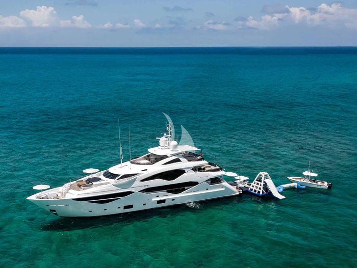 CAPTAIN MORGAN III Sunseeker 131 - anchored with the water toys CAPTAIN MORGAN III Sunseeker 131 - anchored with the water toys