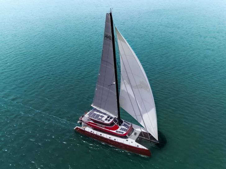 CRAZY LOVE Hudson HH88 - sailing aerial shot CRAZY LOVE Hudson HH88 - sailing aerial shot