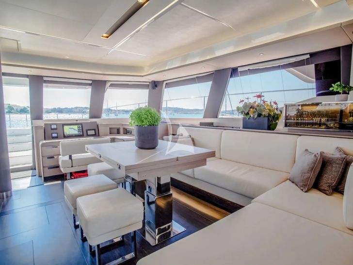 CORE Fountaine Pajot Power 67 - saloon seating and dining area CORE Fountaine Pajot Power 67 - saloon seating and dining area