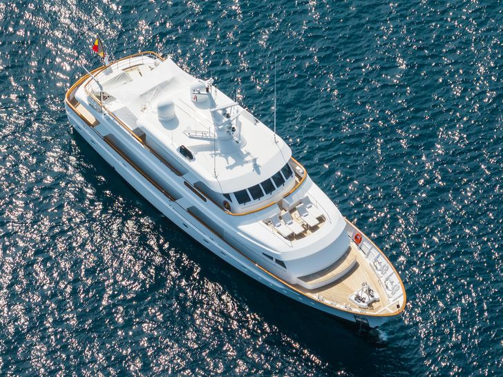 CORNELIA RMK Marine 34m - anchored aerial shot CORNELIA RMK Marine 34m - anchored aerial shot