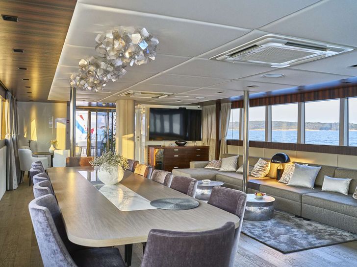 DALMATINO Custom Motor Sailer 43m - indoor dining area DALMATINO Custom Motor Sailer 43m - indoor dining area