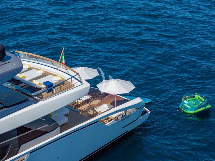 DANIDA Sanlorenzo SX88 - aft shot with water toys DANIDA Sanlorenzo SX88 - aft shot with water toys