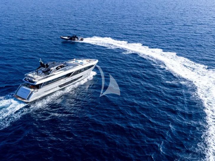 DARK HORSE Riva 100 Corsaro - aerial shot cruising DARK HORSE Riva 100 Corsaro - aerial shot cruising