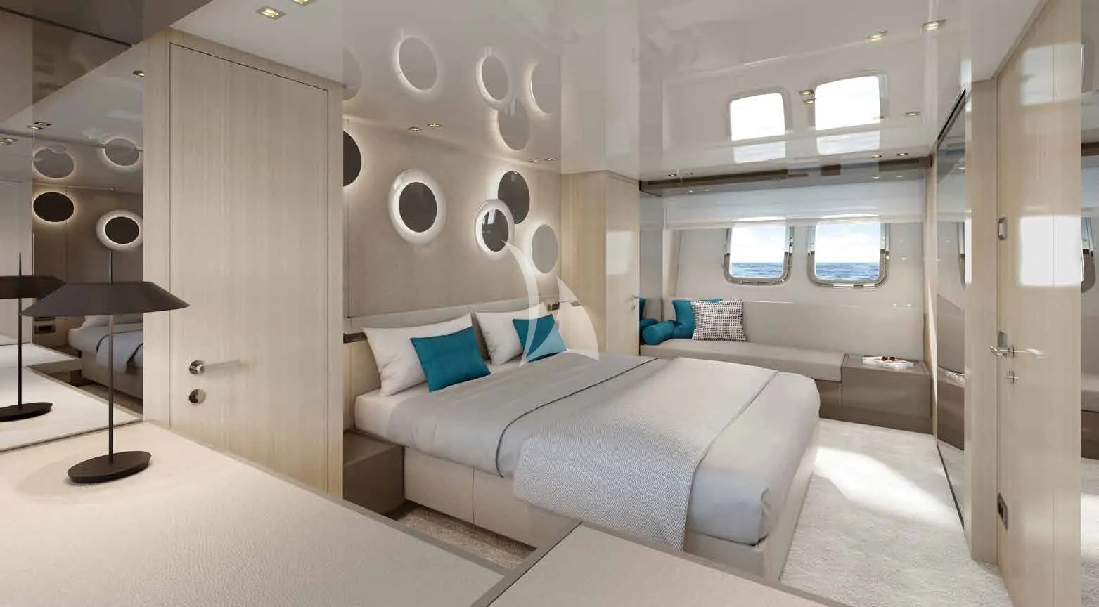 DELLAGRAZIA Sanlorenzo SX88 - master cbain bed and couch