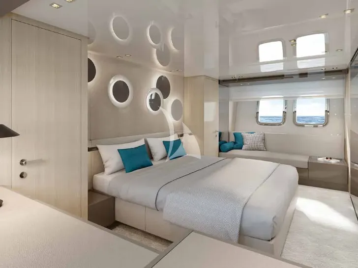 DELLAGRAZIA Sanlorenzo SX88 - master cbain bed and couch DELLAGRAZIA Sanlorenzo SX88 - master cbain bed and couch