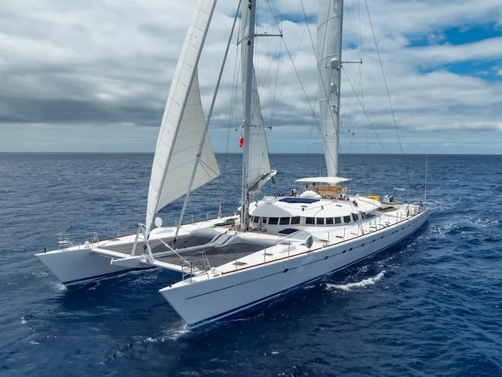 DOUCE FRANCE Alu Marine 42m - cruising bow view DOUCE FRANCE Alu Marine 42m - cruising bow view