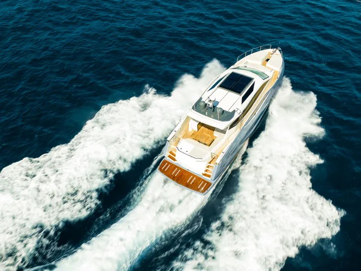 IMPLUSE Numarine 62 Flybridge - aerial shot cruising IMPLUSE Numarine 62 Flybridge - aerial shot cruising