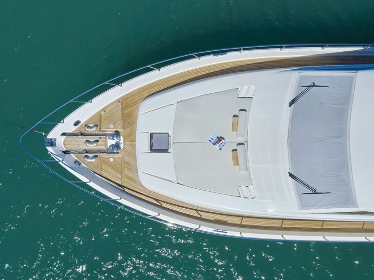 DOMINIQUE Ferretti 681 Crewed Motor Yacht Foredeck Aerial View