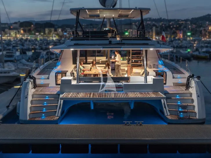 DOLCE VITA III Fountaine Pajot Samana 59 - aft deck at night DOLCE VITA III Fountaine Pajot Samana 59 - aft deck at night