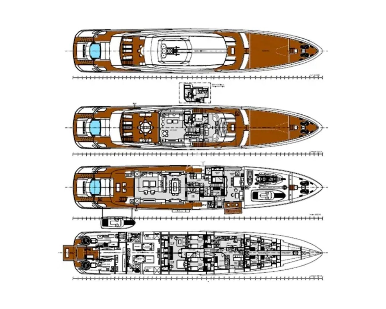 Layout for ENDEAVOUR II Rossinavi 50m - deck and cabin layout
