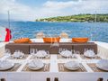 ECLAT Leopard 31 aft deck dining set up ECLAT Leopard 31 aft deck dining set up