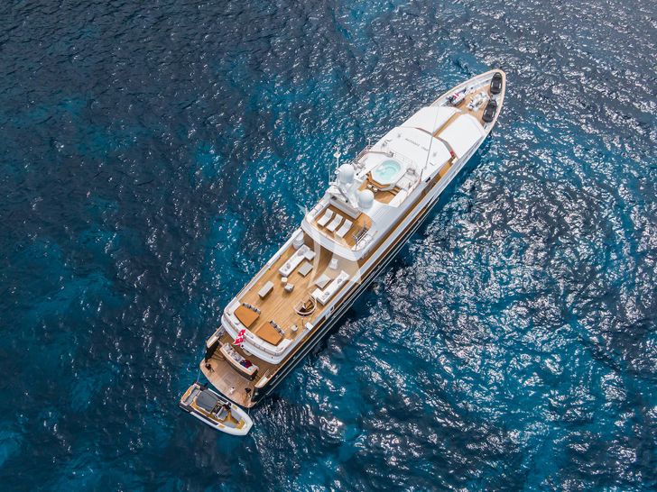 EMERALD Feadship 50m - aerial shot anchored EMERALD Feadship 50m - aerial shot anchored