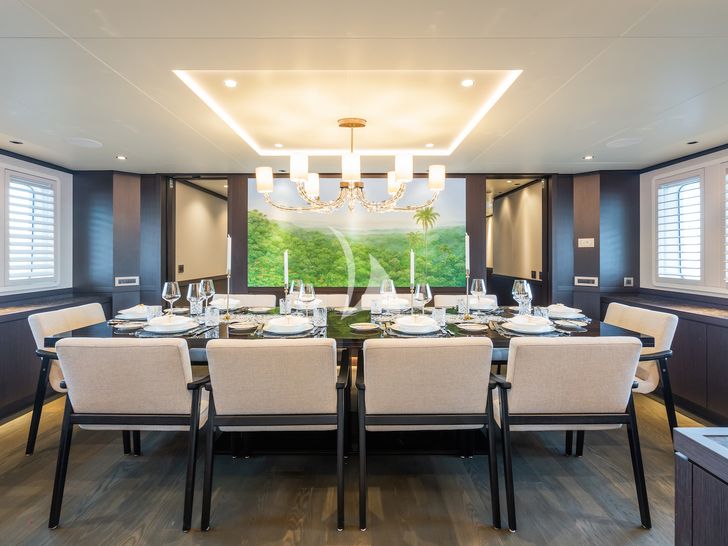 EMERALD Feadship 50m - main dining formal dinner set up EMERALD Feadship 50m - main dining formal dinner set up