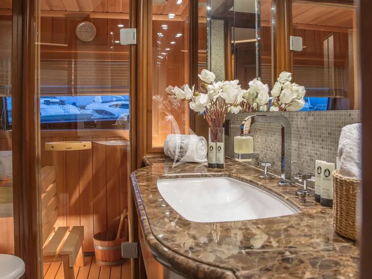 ENA Ferretti Custom Line Navetta 30 - master cabin bathroom ENA Ferretti Custom Line Navetta 30 - master cabin bathroom