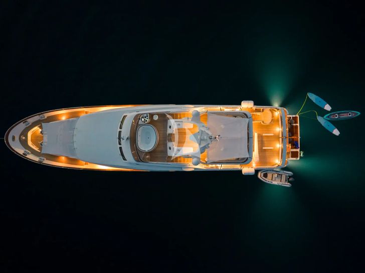 ENDLESS SUMMER Benetti Tradition 100 top aerial shot at night ENDLESS SUMMER Benetti Tradition 100 top aerial shot at night