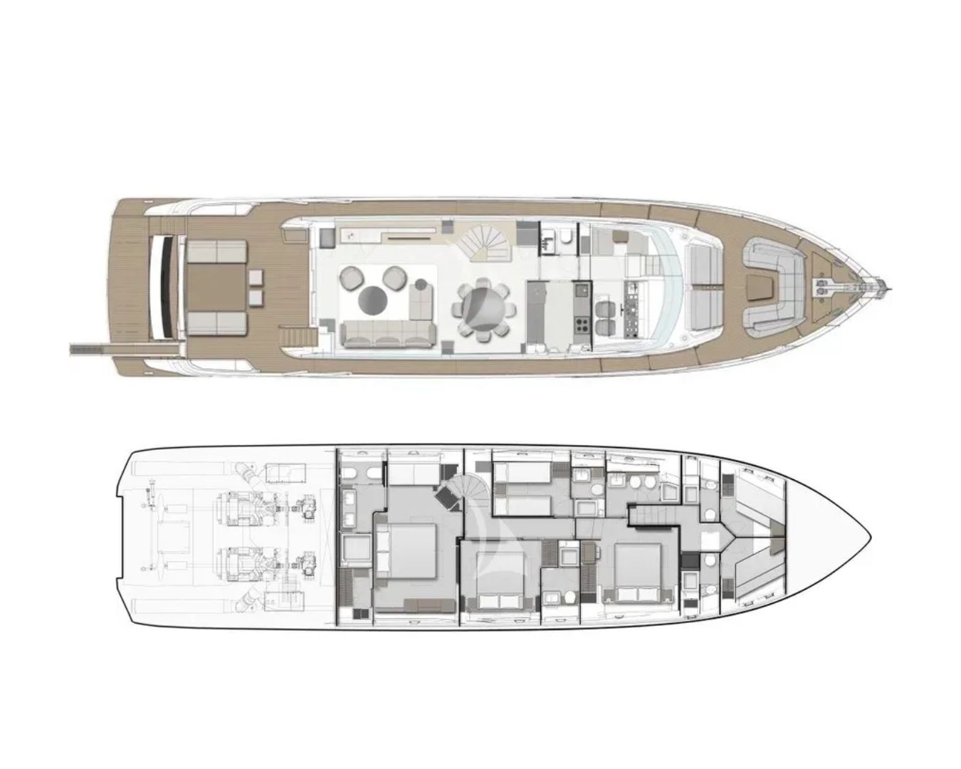 Layout for FAST Ferretti 860 - saloon and cabin layout