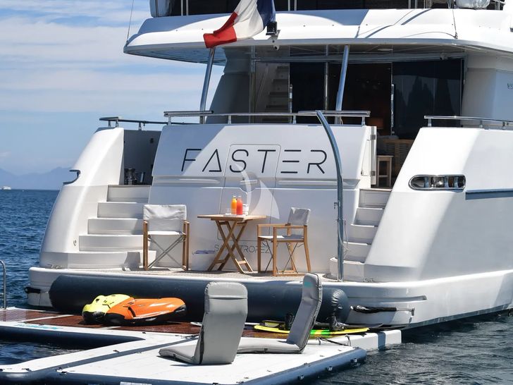 FASTER Sanlorenzo 88 - aft shot with the water toys FASTER Sanlorenzo 88 - aft shot with the water toys