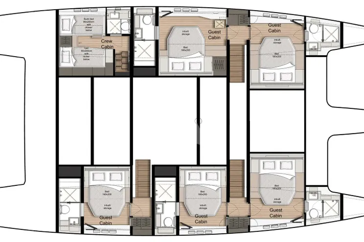 Layout for FEEL THE BLUE Sunreef 60 - cabin deck layout