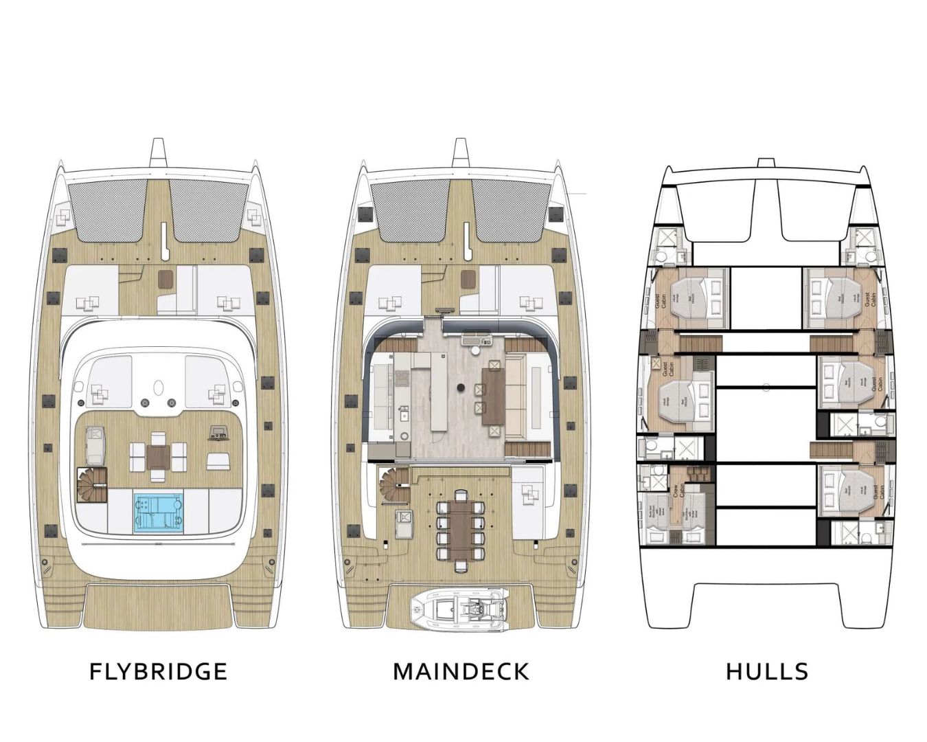 FEEL THE BLUE Sunreef 60 - decks layout