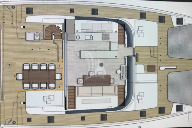 Layout for FEEL THE BLUE Sunreef 60 - main deck layout