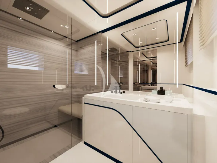 FELICITA Mangusta(Overmarine)Oceano 50 - VIP cabin bathroom FELICITA Mangusta(Overmarine)Oceano 50 - VIP cabin bathroom