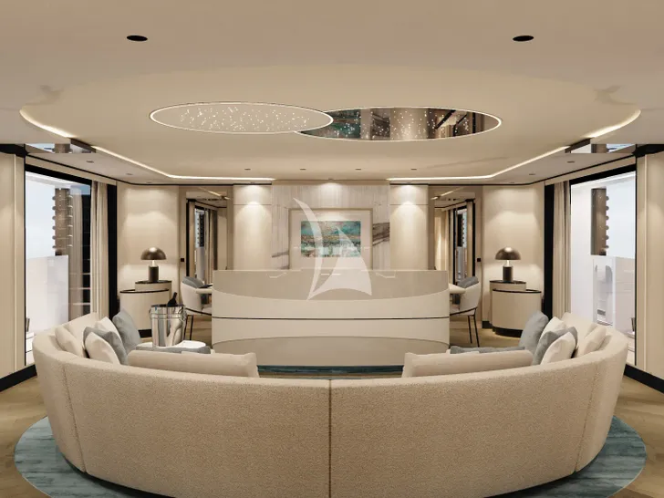 FELICITA Mangusta(Overmarine)Oceano 50 - main saloon lounge FELICITA Mangusta(Overmarine)Oceano 50 - main saloon lounge