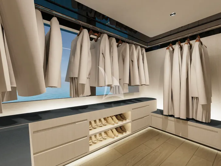 FELICITA Mangusta(Overmarine)Oceano 50 - master cabin walk-in closet FELICITA Mangusta(Overmarine)Oceano 50 - master cabin walk-in closet