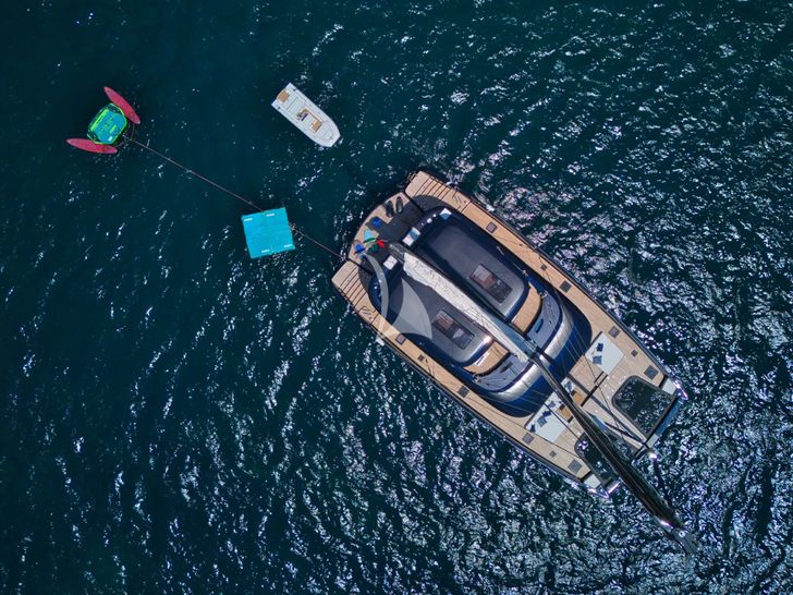 FELICITA Sunreef 80 - aerial shot with the water toys FELICITA Sunreef 80 - aerial shot with the water toys