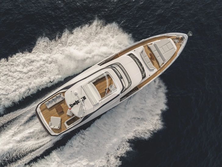FIRST HORIZON Azimut Grande 26M - top aerial shot cruising FIRST HORIZON Azimut Grande 26M - top aerial shot cruising