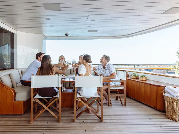 GALILEO Picchiotti 55.7m - dining area on main aft deck lounge GALILEO Picchiotti 55.7m - dining area on main aft deck lounge