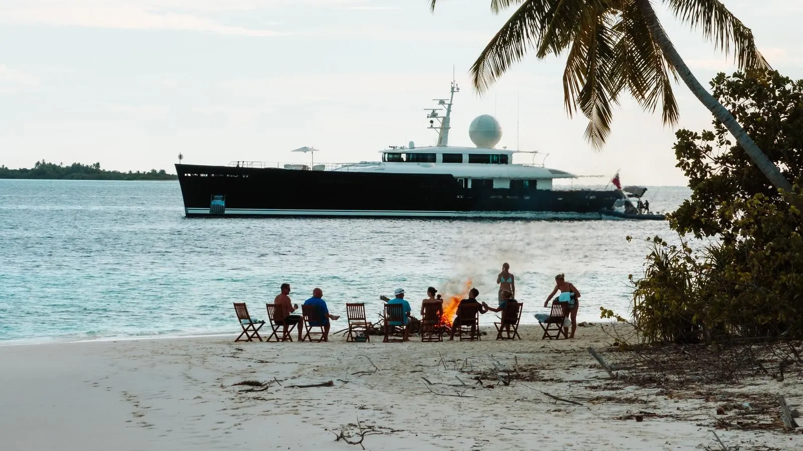 GALILEO Picchiotti 55.7m - beach set up with the yacht in background