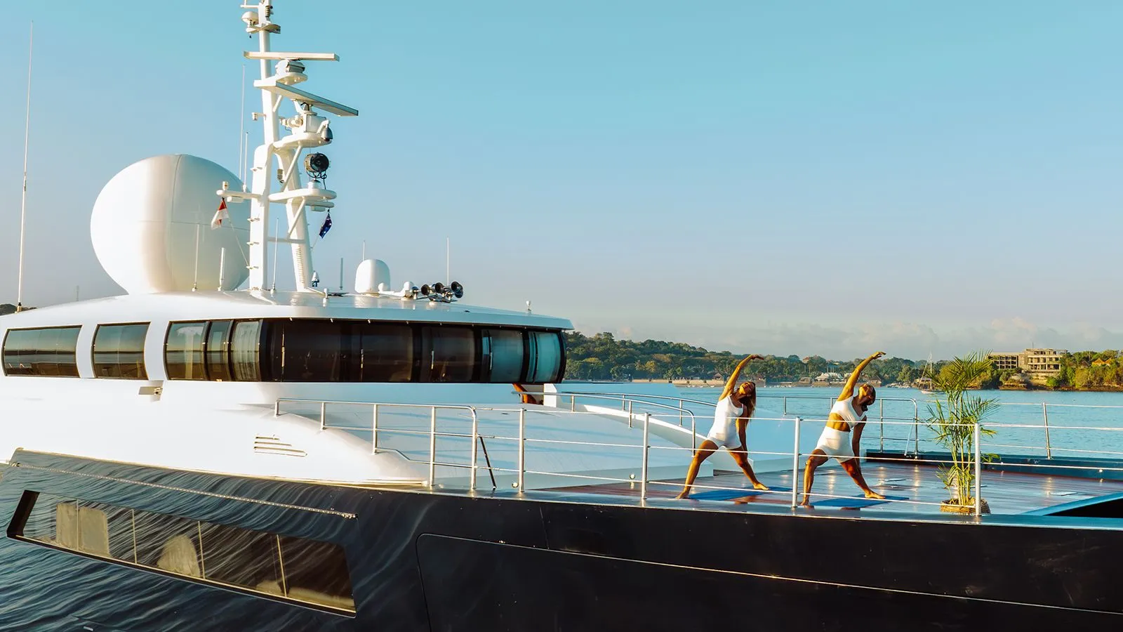 GALILEO Picchiotti 55.7m - guests practicing yoga on sundeck