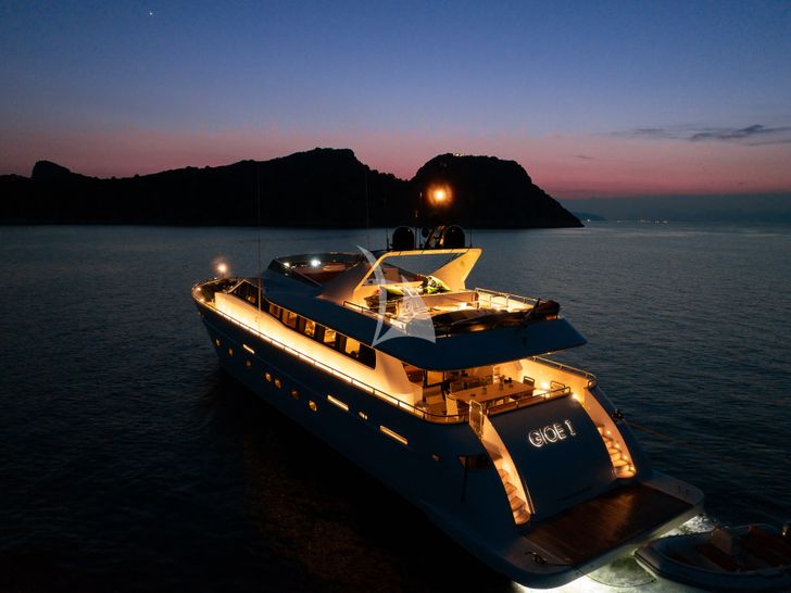 GIOE I Tecnomar 100 anchored at night GIOE I Tecnomar 100 anchored at night