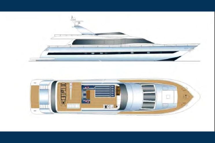 Layout for GIOE I Tecnomar 100 motor yacht layout exterior and top deck