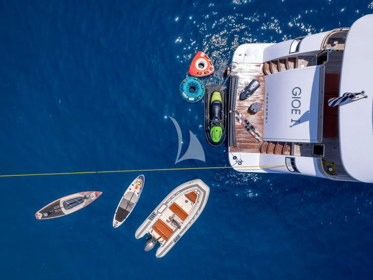 GIOE I Tecnomar Nadara 30 - top aft shot with the water toys GIOE I Tecnomar Nadara 30 - top aft shot with the water toys