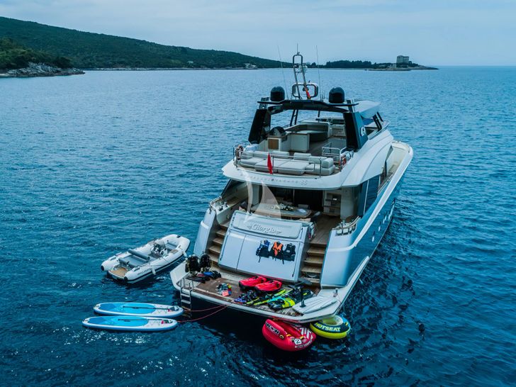 GIORGIO Monte Carlo 86 - aft shot with the water toys GIORGIO Monte Carlo 86 - aft shot with the water toys