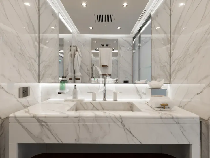 VELOCITY Mangusta GranSport 54 - master cabin bathroom vanity VELOCITY Mangusta GranSport 54 - master cabin bathroom vanity