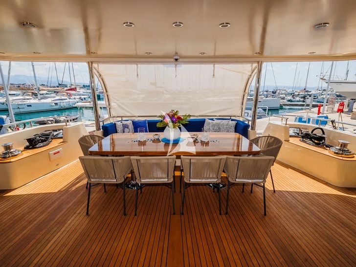 GRACE Aegean Yachts 28m - aft deck dining area GRACE Aegean Yachts 28m - aft deck dining area