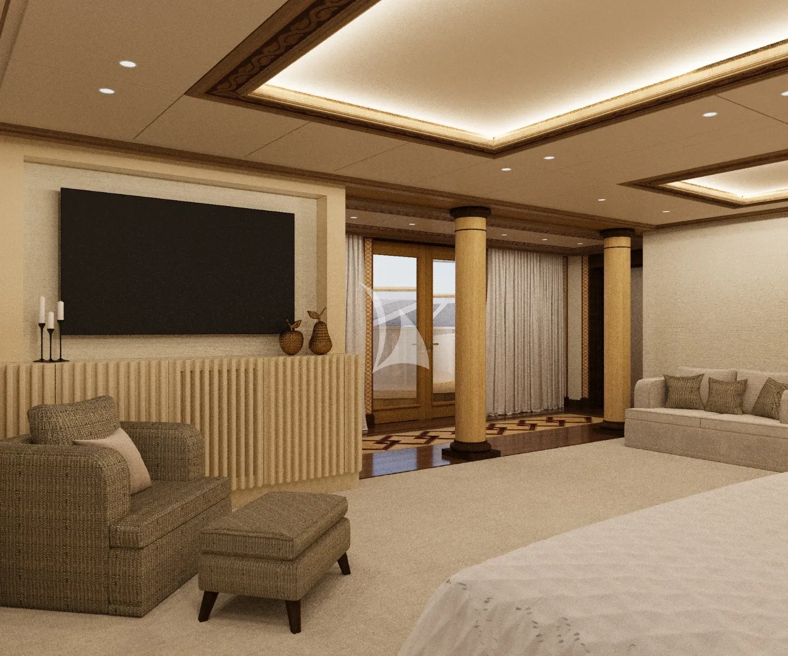 GRAND OCEAN Blohm&Voss 85m - master cabin owner's deck