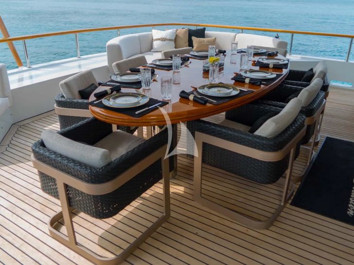 GRAND ILLUSION Palmer Johnson 137 - sky deck aft alfresco dining area GRAND ILLUSION Palmer Johnson 137 - sky deck aft alfresco dining area