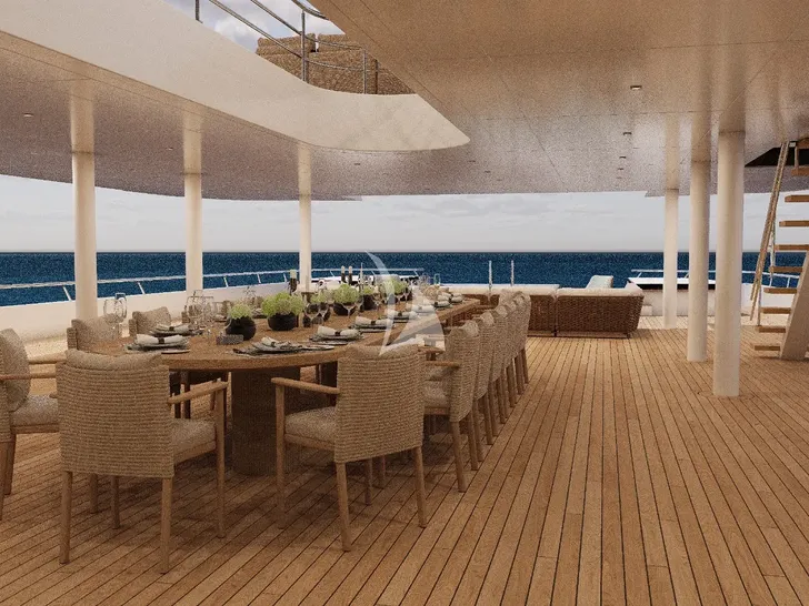 GRAND OCEAN Blohm&Voss 85m - bridge deck alfresco dining area GRAND OCEAN Blohm&Voss 85m - bridge deck alfresco dining area