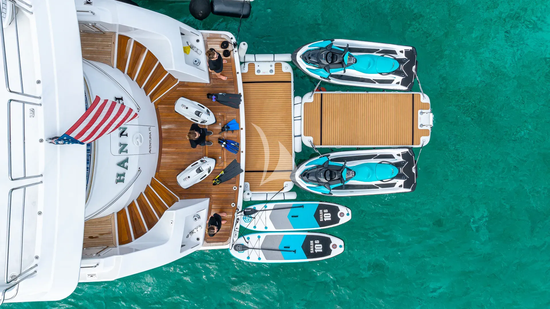 HANNAH Westport 112 - aft shot with the water toys