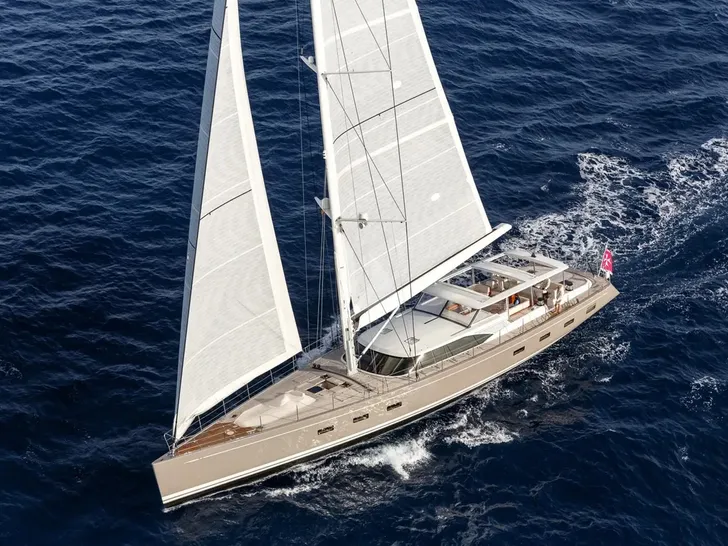 IL MIO CANTO LIBERO Nautor's Swan 105 - aerial shot sailing IL MIO CANTO LIBERO Nautor's Swan 105 - aerial shot sailing